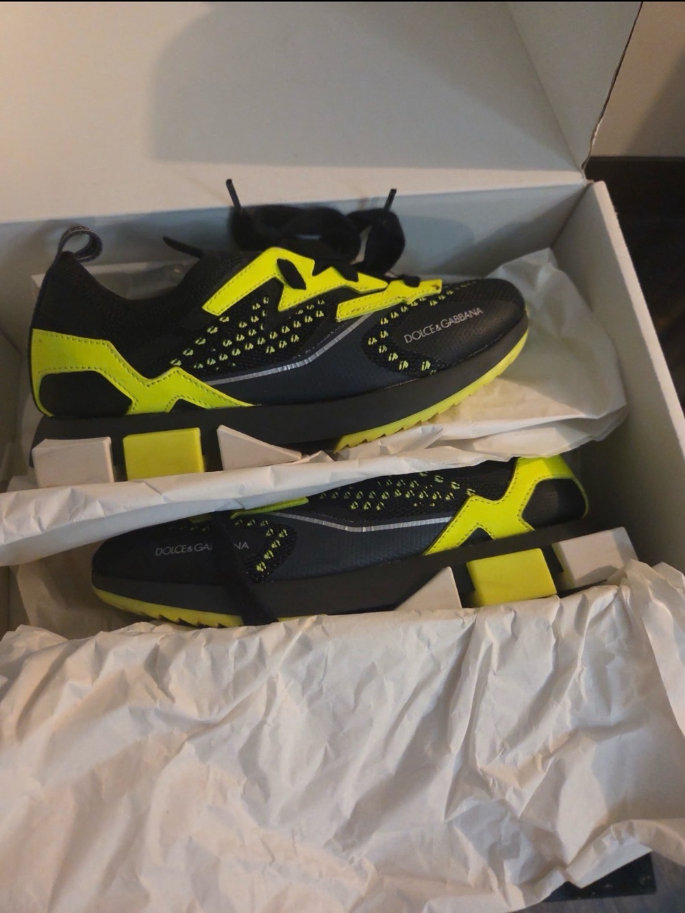 Dolce & Gabbana Kid's Black and Neon Yellow Contrast Sneakers
